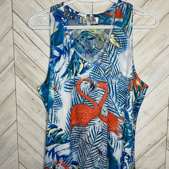 NWOT India boutique flamingo print stretch dress - Picture 3 of 7